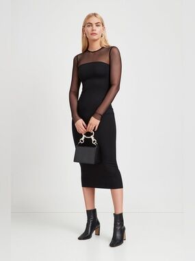 Marcella NYC Maite European Ponte & Mesh Midi Dress Size Medium Black